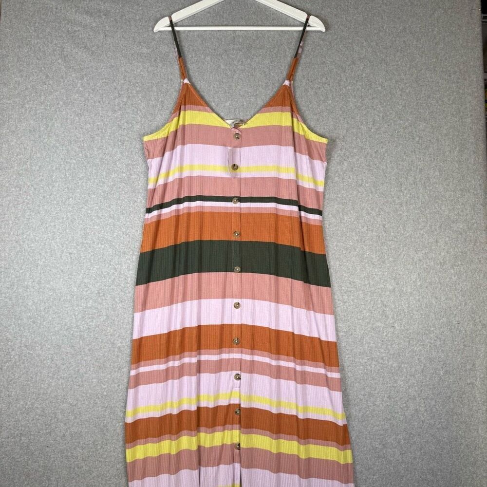 Loft Womens Plus Size XXL Button Front Strappy Midi Dress Multicolor Stripe NWT